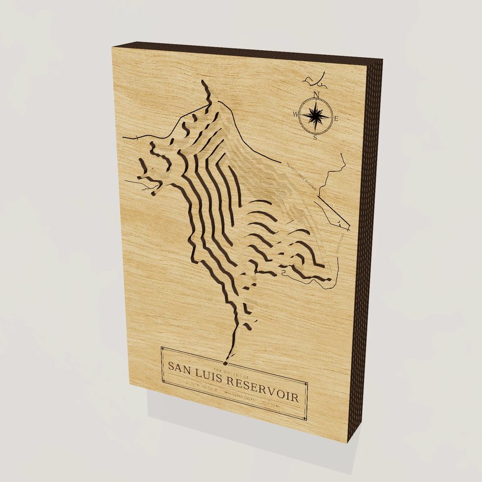 San Luis Reservoir 3D wood map, hero view