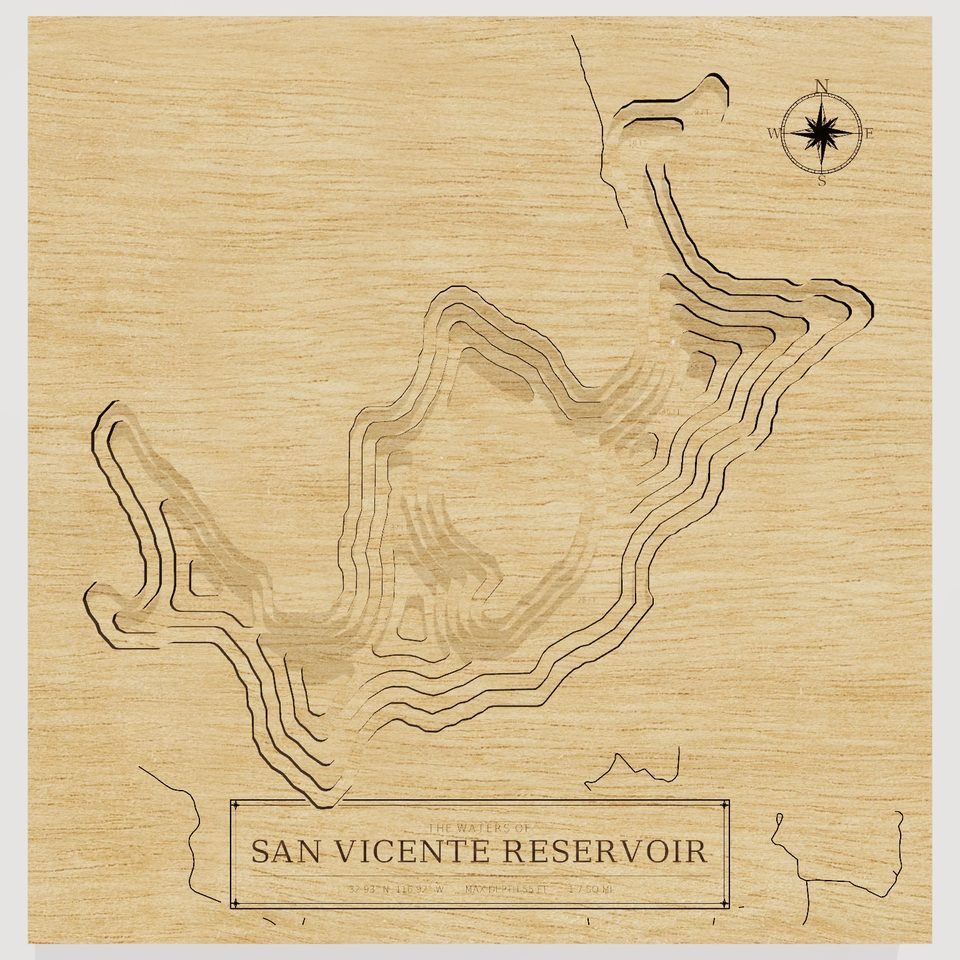 San Vicente Reservoir 3D wood map, front view