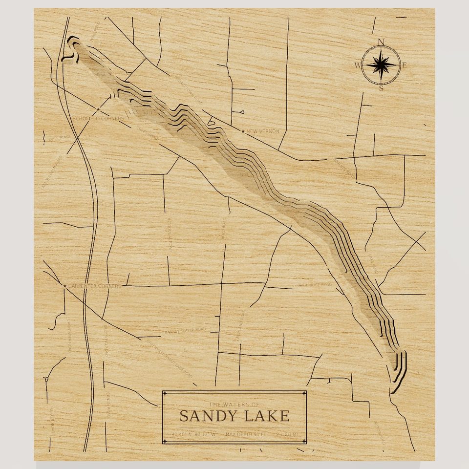 Sandy Lake 3D wood map, front view
