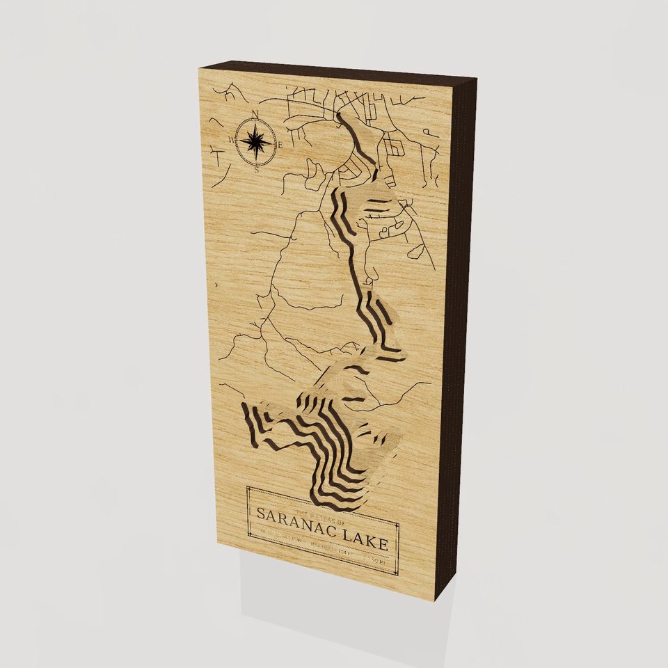 Saranac Lake 3D wood map, hero view