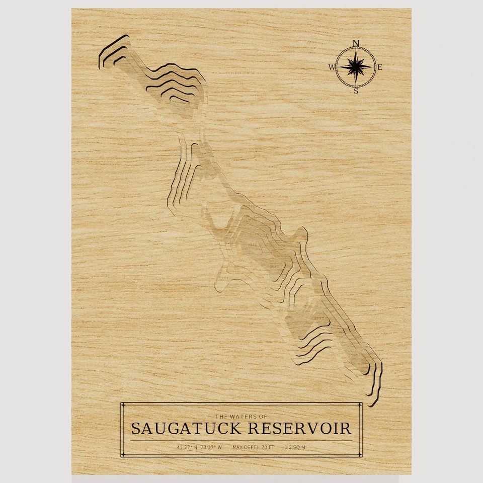 Saugatuck Reservoir 3D wood map, front view