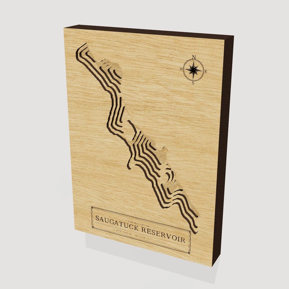 Saugatuck Reservoir 3D wood map, hero view