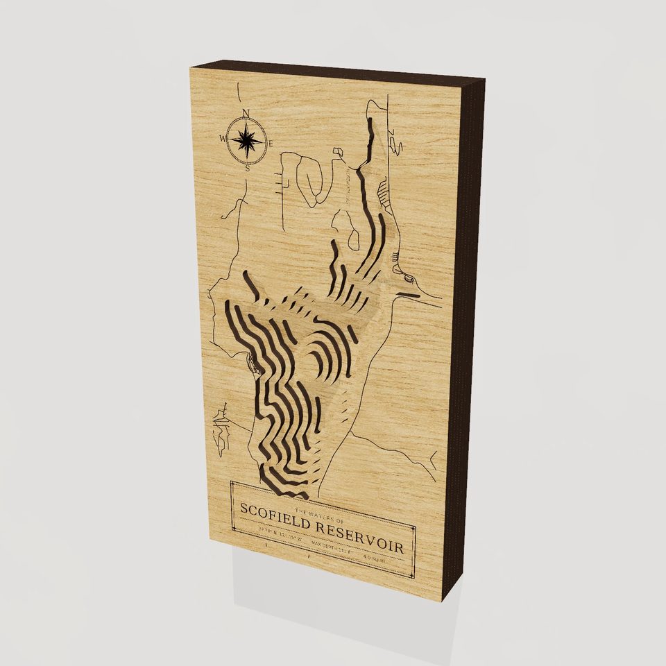 Scofield Reservoir 3D wood map, hero view