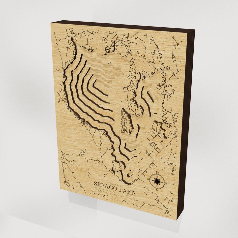Sebago Lake 3D wood map, hero view
