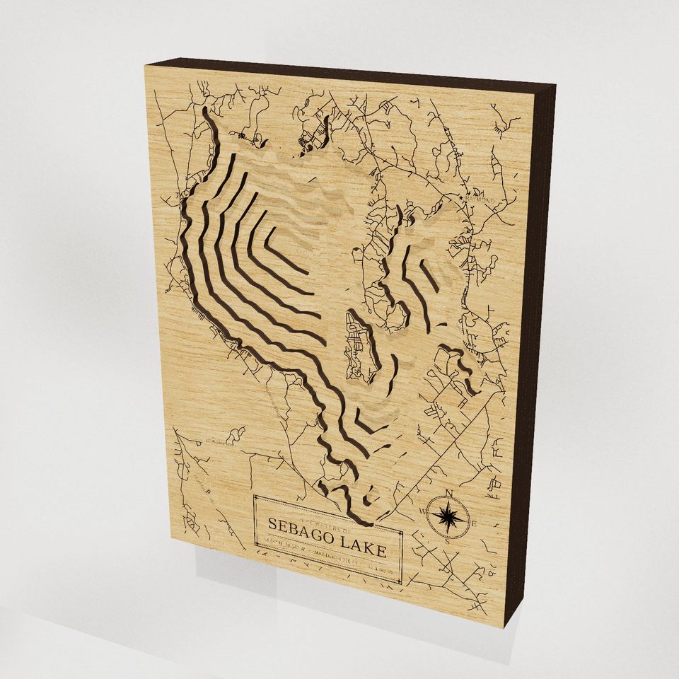 Sebago Lake 3D wood map, hero view
