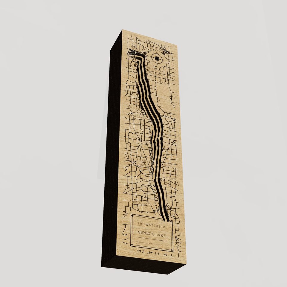 Seneca Lake 3D wood map, angle low view