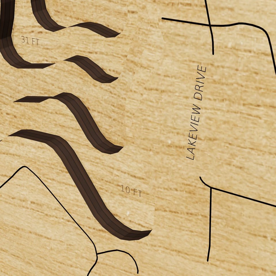 Shavehead Lake 3D wood map, detail view