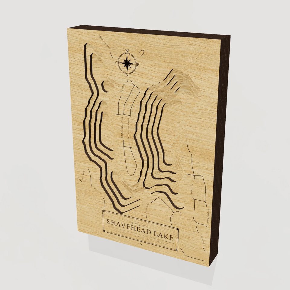Shavehead Lake 3D wood map, hero view