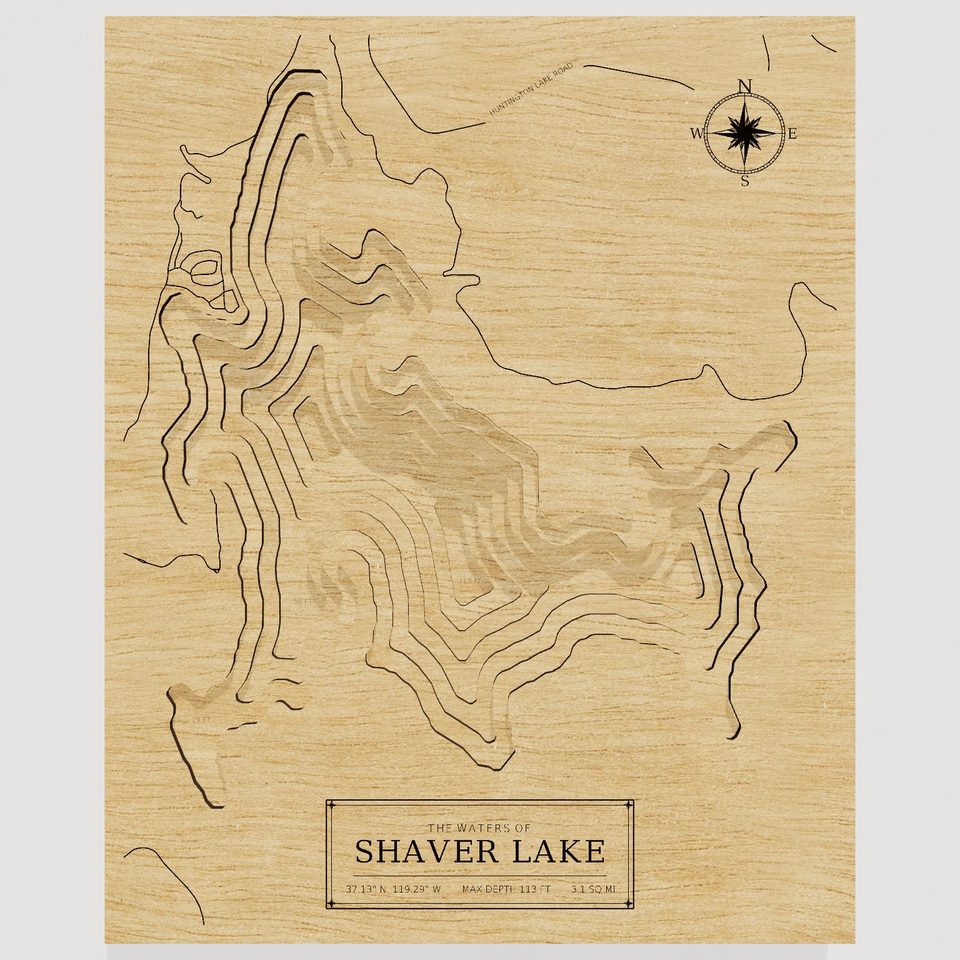 Shaver Lake 3D wood map, front view