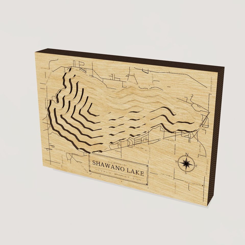 Shawano Lake 3D wood map, hero view