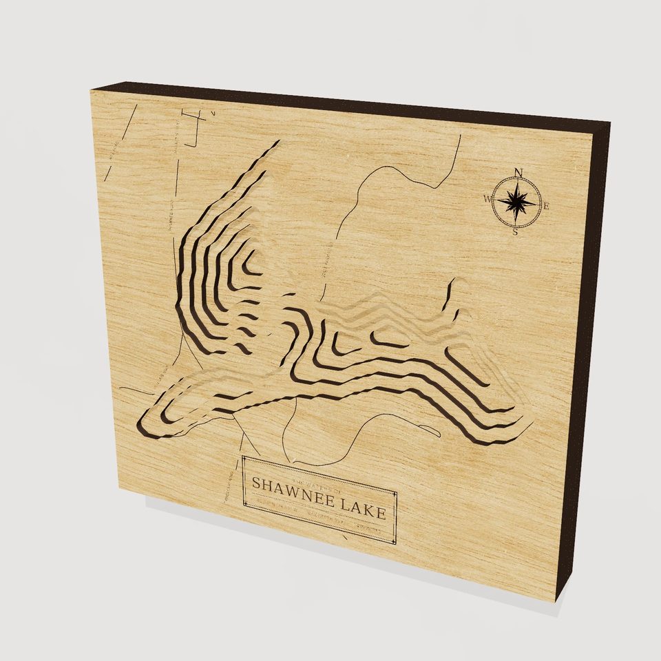 Shawnee Lake 3D wood map, hero view