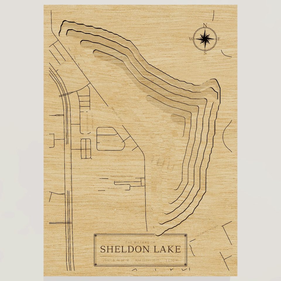 Sheldon Lake 3D wood map, front view