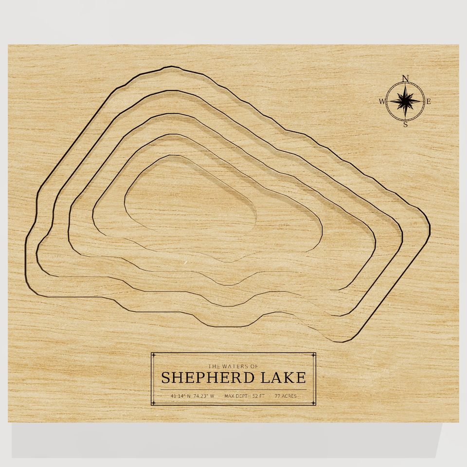 Shepherd Lake 3D wood map, front view