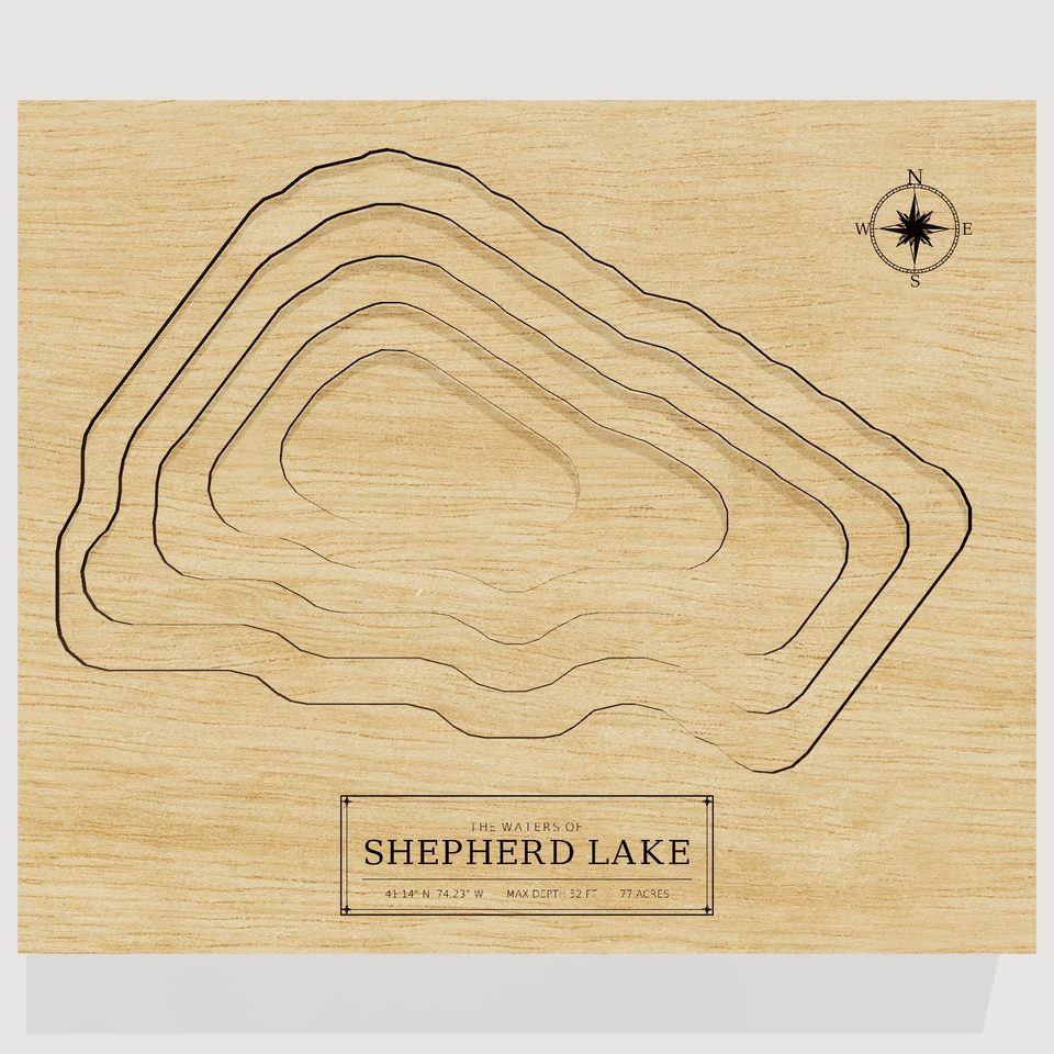 Shepherd Lake 3D wood map, front view