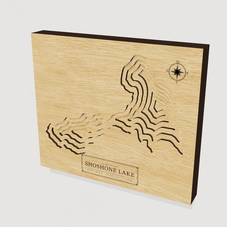 Shoshone Lake 3D wood map, hero view