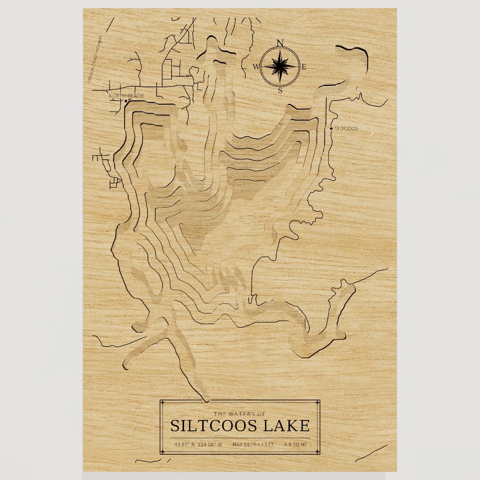 Siltcoos Lake 3D wood map, front view