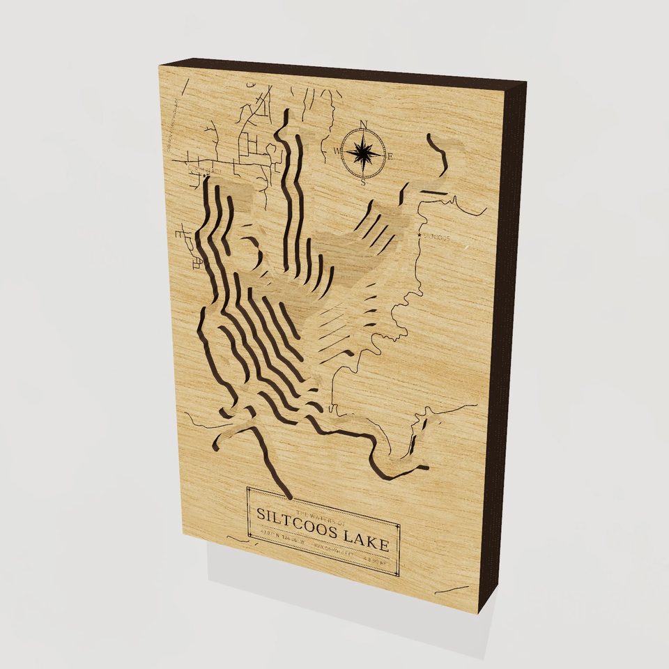 Siltcoos Lake 3D wood map, hero view