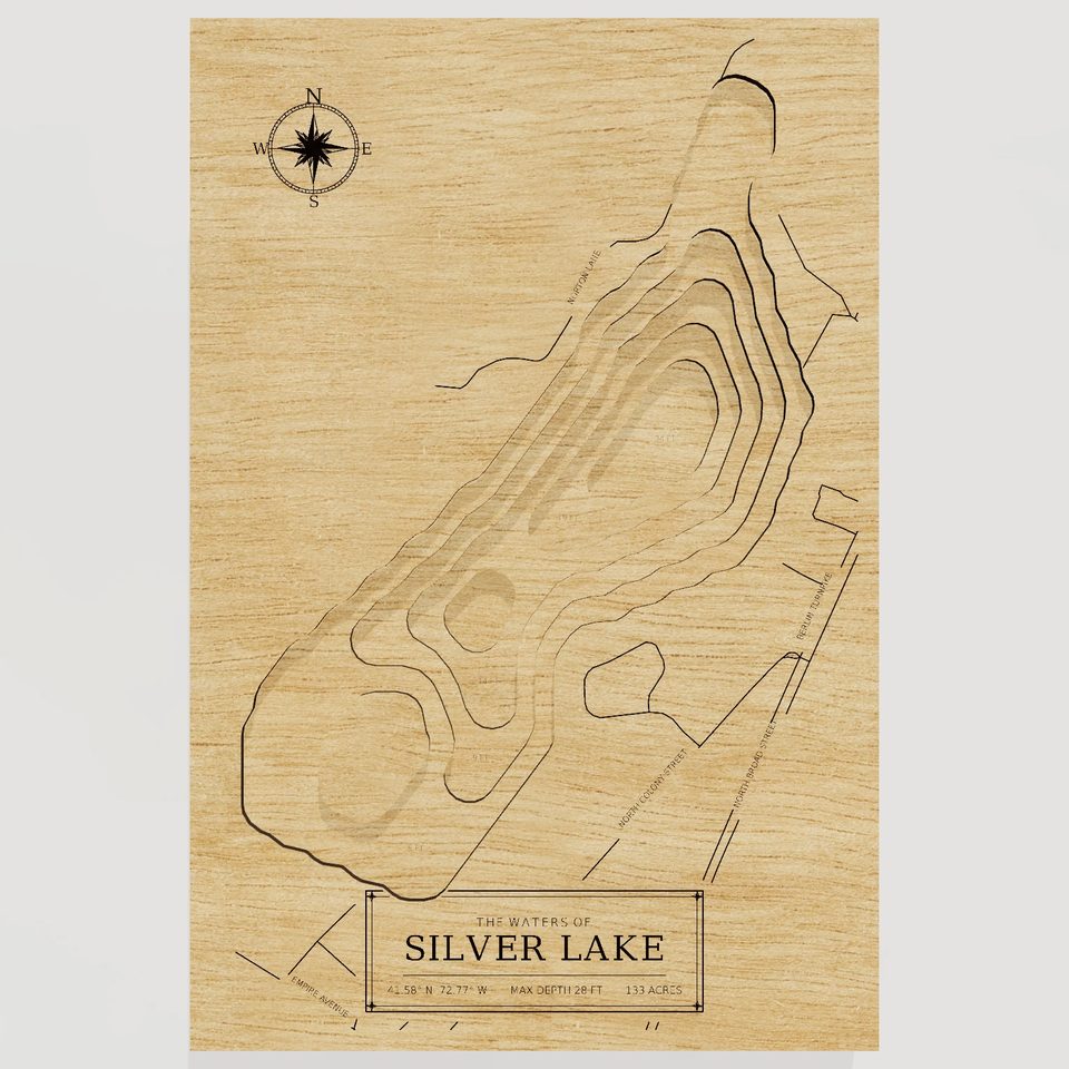 Silver Lake 3D wood map, front view