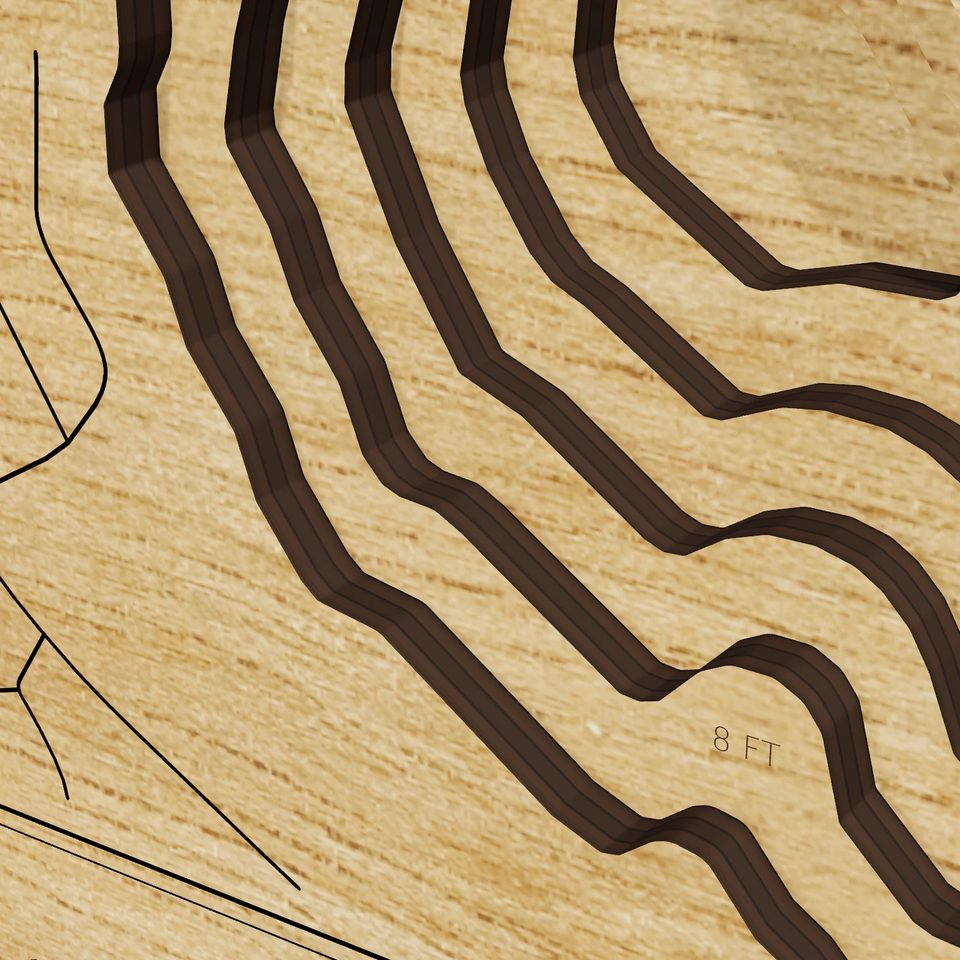 Silver Lake 3D wood map, detail view