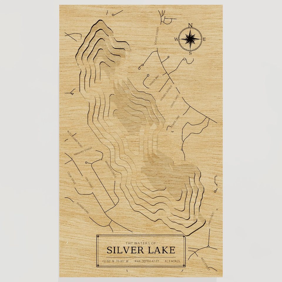 Silver Lake 3D wood map, front view