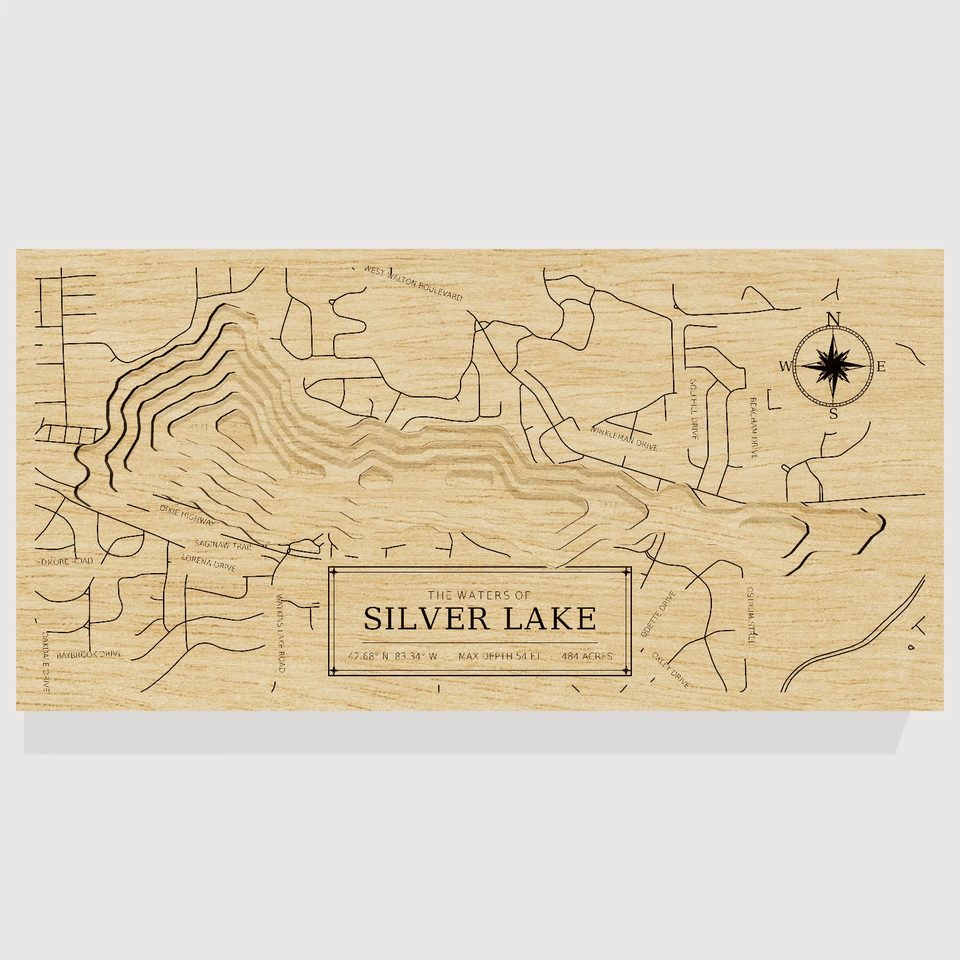 Silver Lake 3D wood map, front view