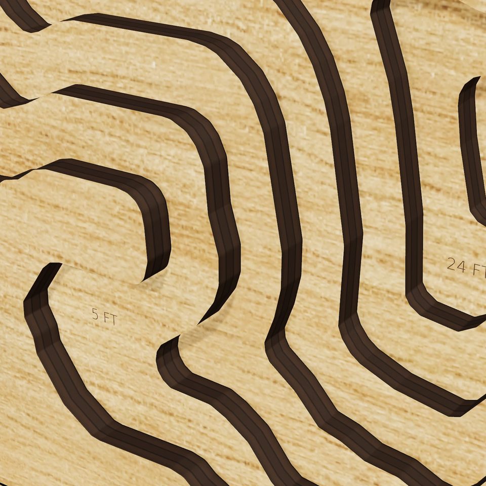 Silver Lake 3D wood map, detail view