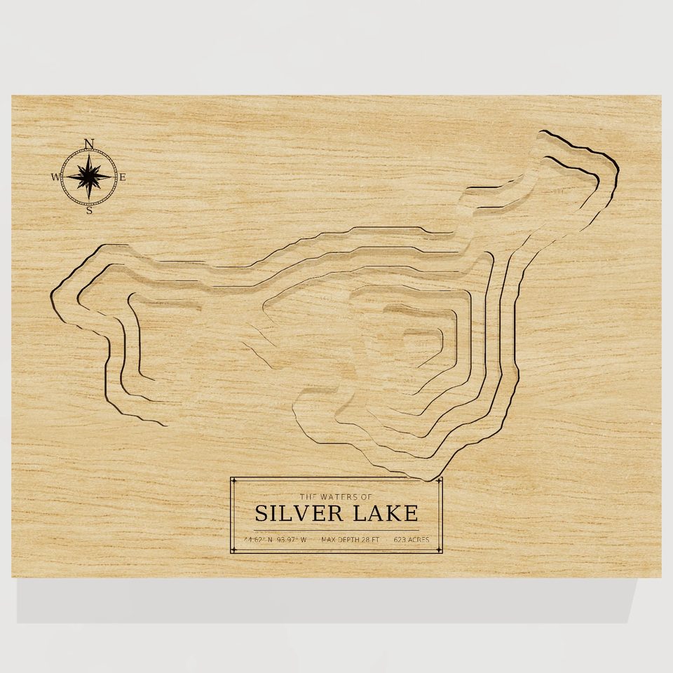 Silver Lake 3D wood map, front view