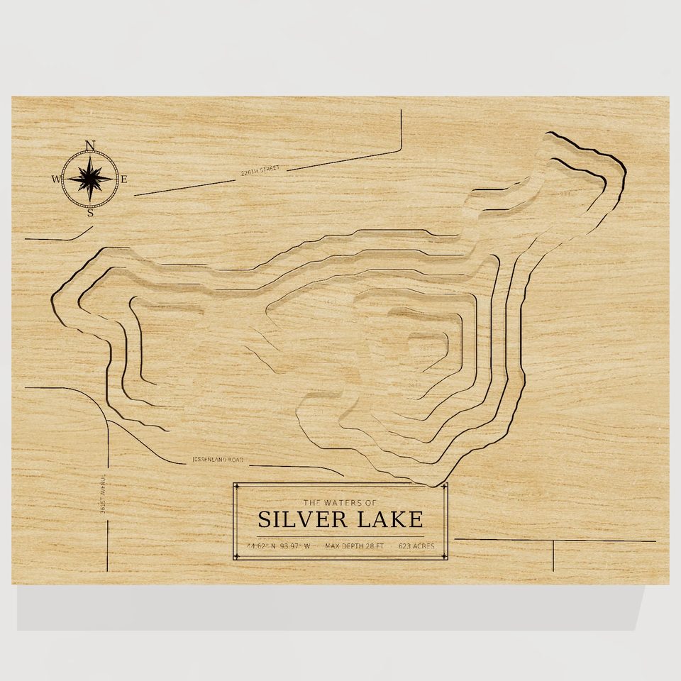Silver Lake 3D wood map, front view