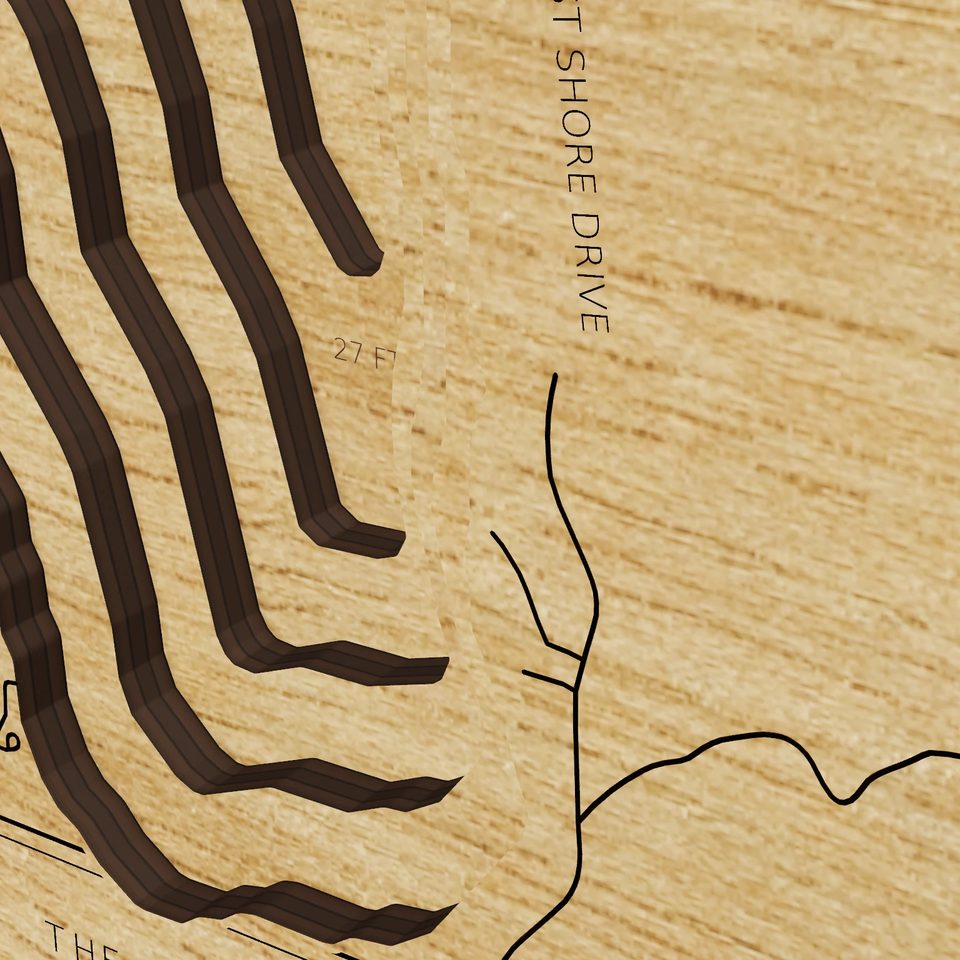 Silver Lake 3D wood map, detail view