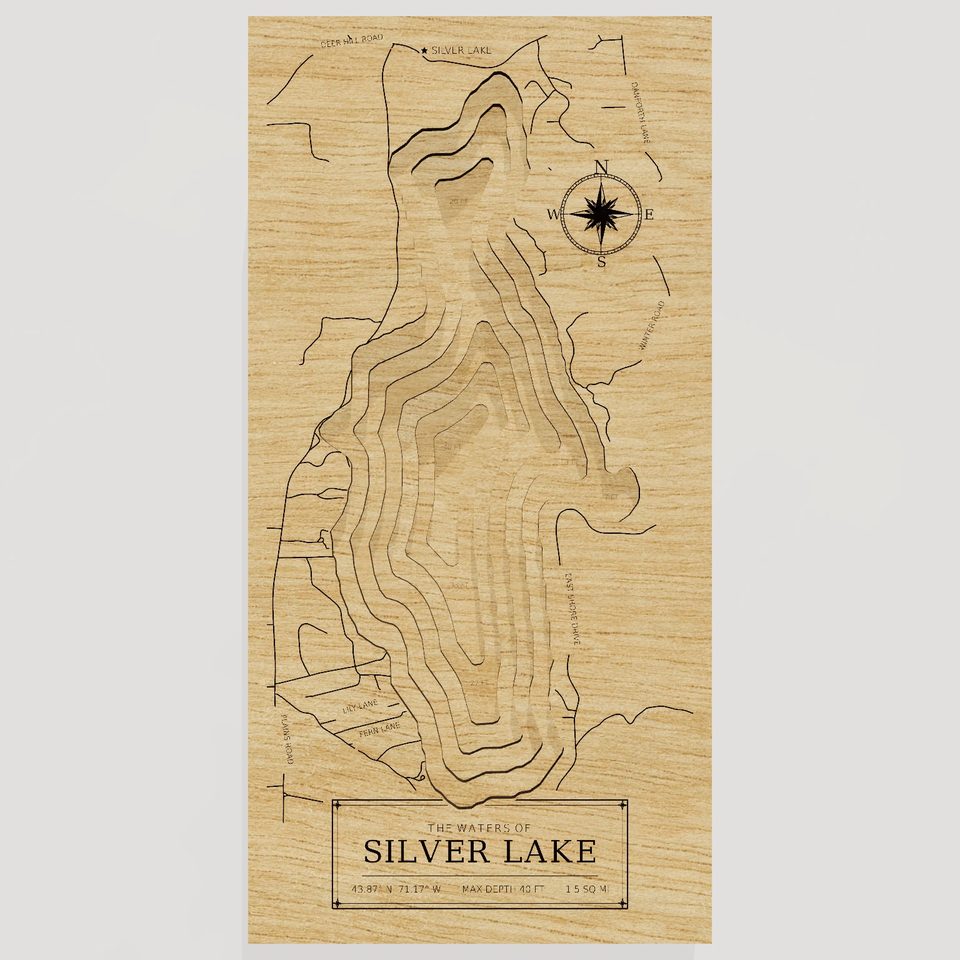 Silver Lake 3D wood map, front view