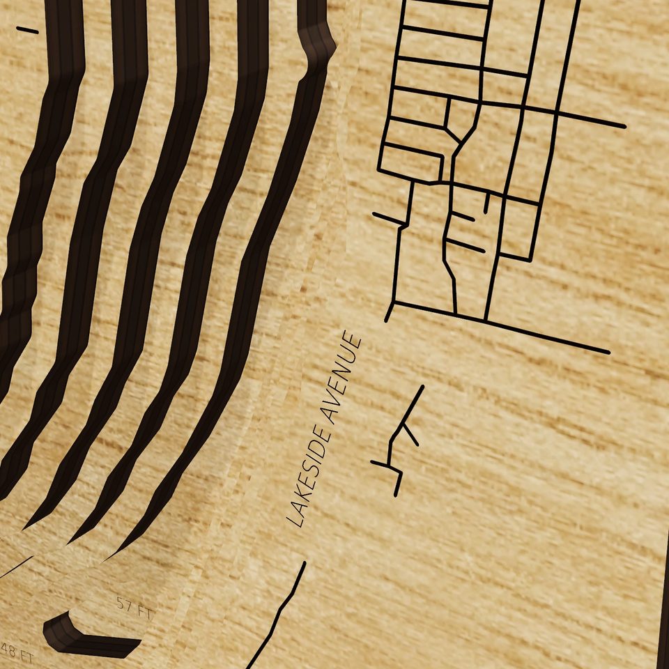 Silver Lake 3D wood map, detail view