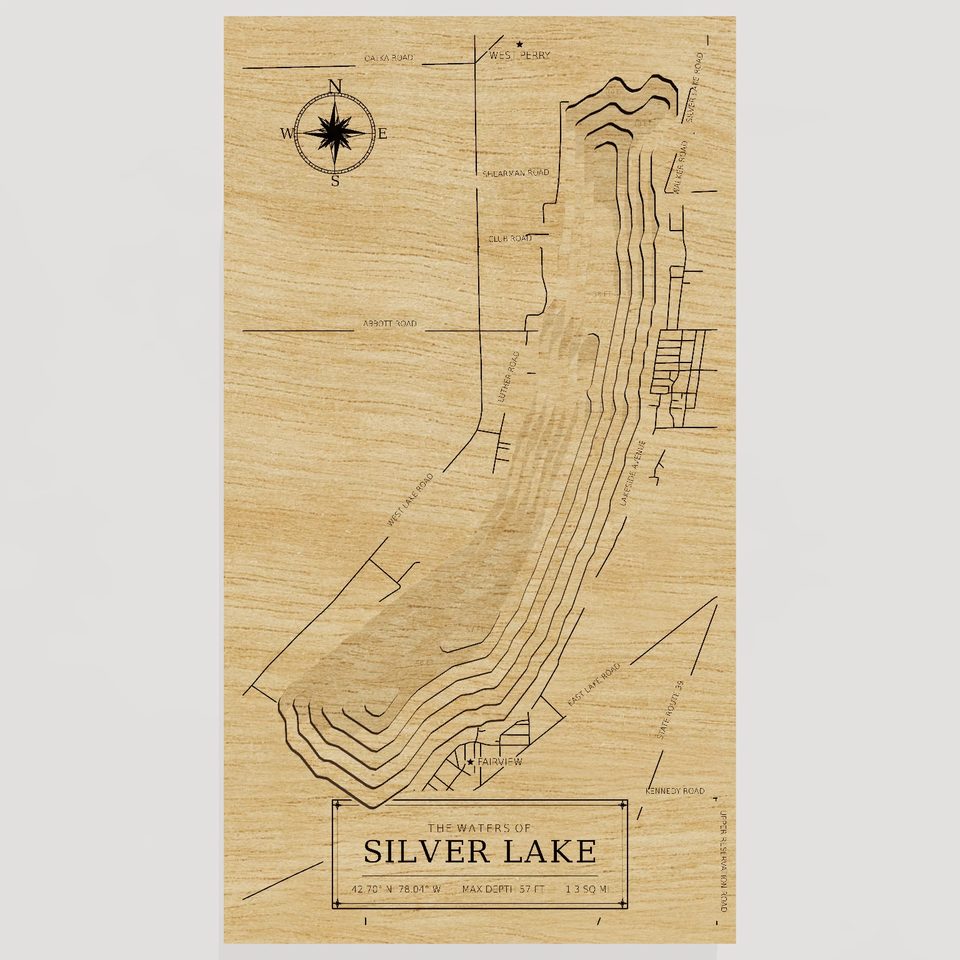 Silver Lake 3D wood map, front view
