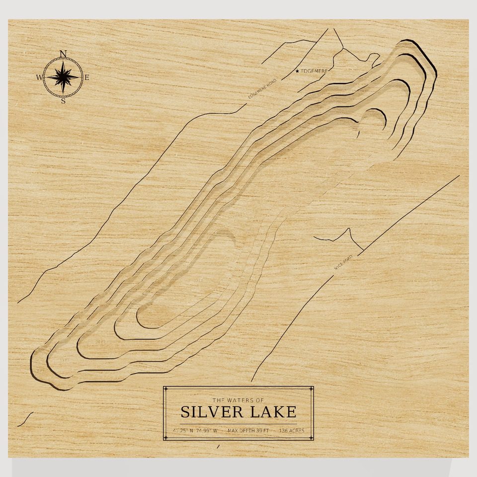 Silver Lake 3D wood map, front view