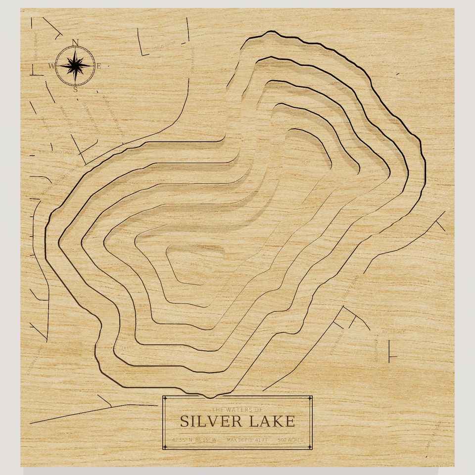 Silver Lake 3D wood map, front view