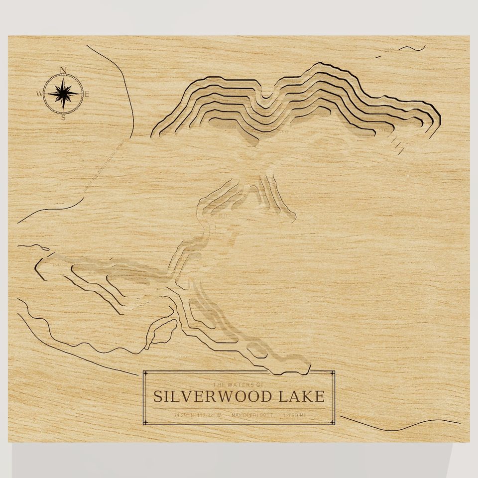 Silverwood Lake 3D wood map, front view