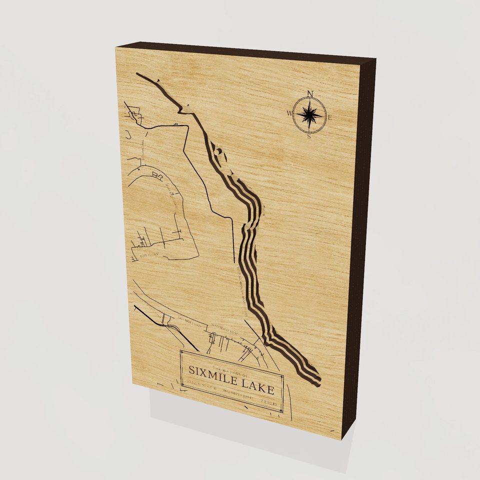 Sixmile Lake 3D wood map, hero view