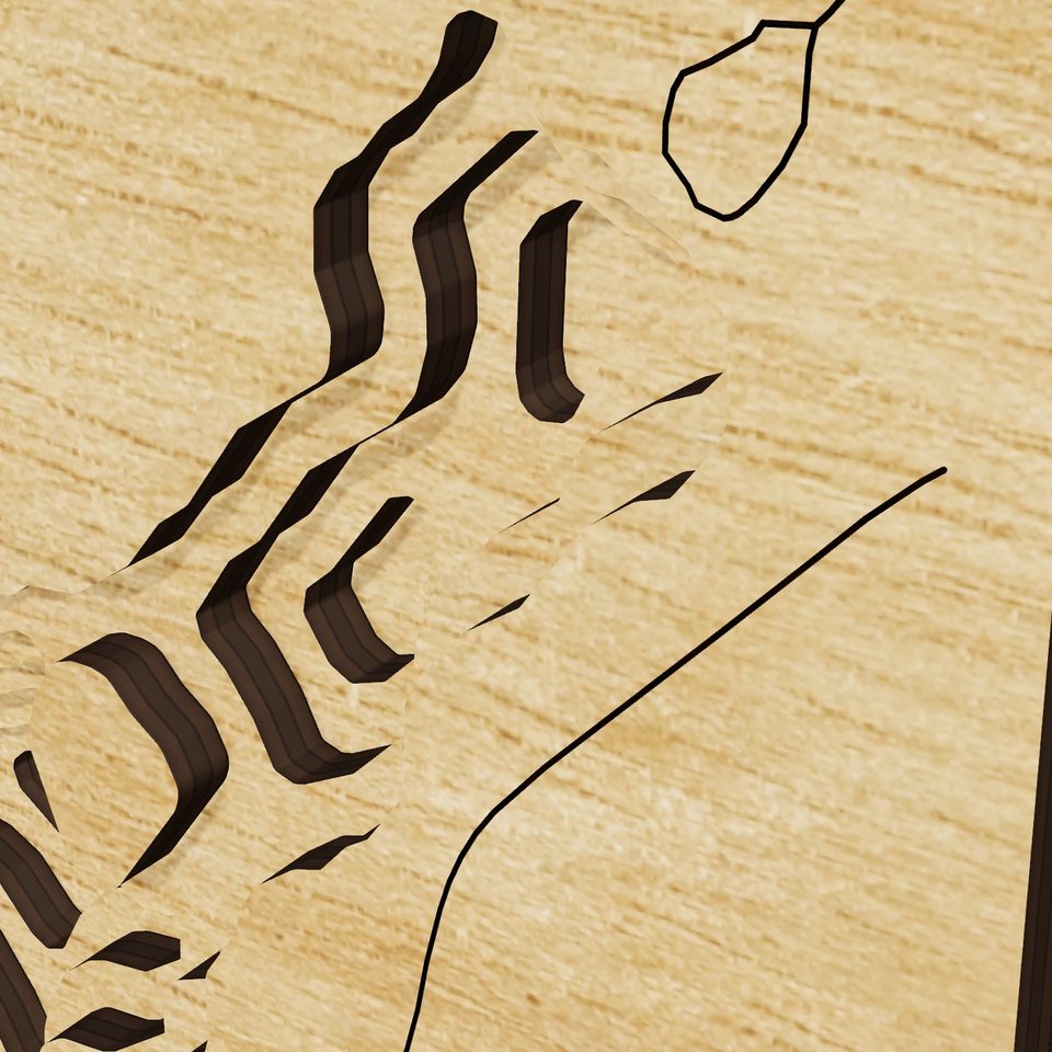 Sixth Lake 3D wood map, detail view