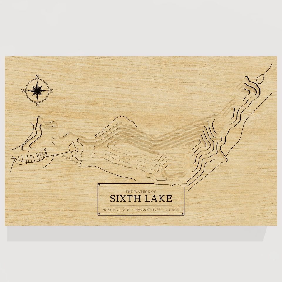 Sixth Lake 3D wood map, front view