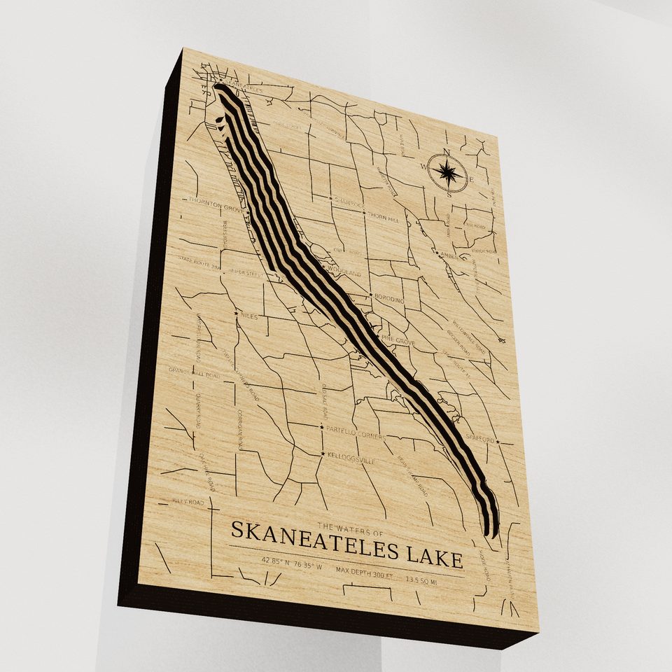 Skaneateles Lake 3D wood map, angle low view
