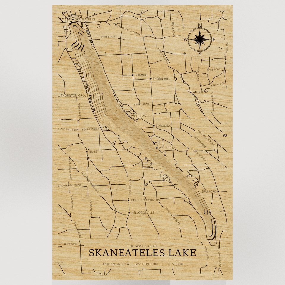 Skaneateles Lake 3D wood map, front view