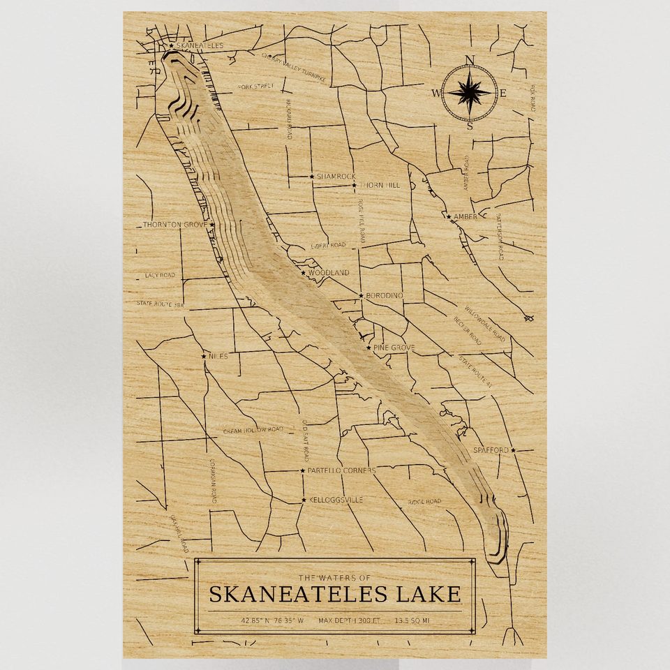 Skaneateles Lake 3D wood map, front view