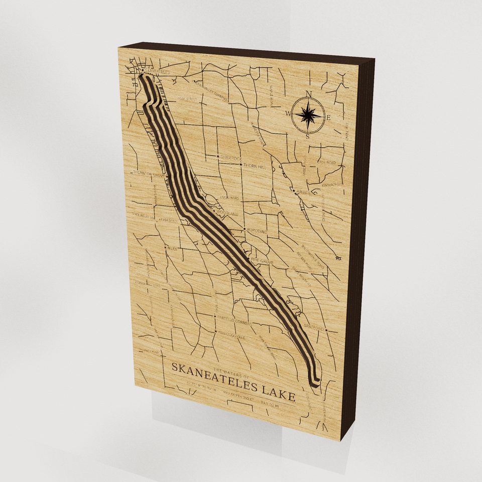 Skaneateles Lake 3D wood map, hero view