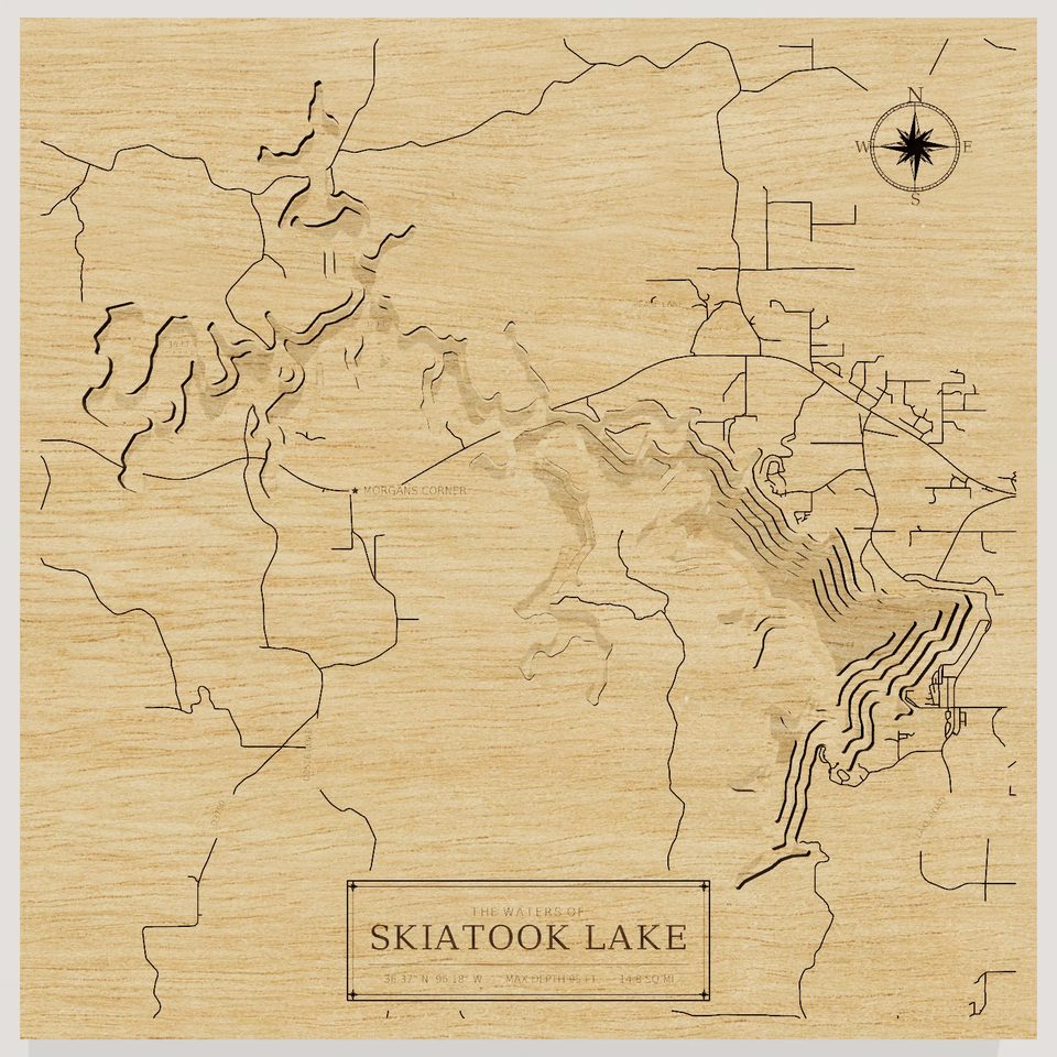 Skiatook Lake 3D wood map, front view
