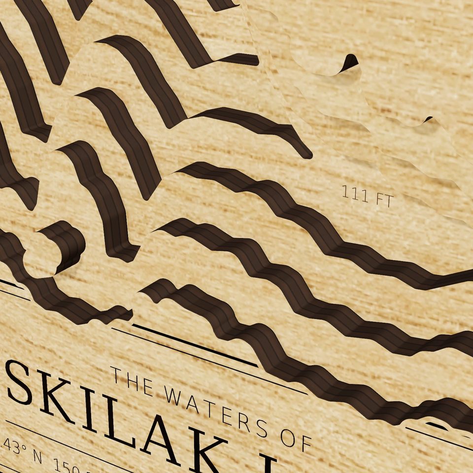 Skilak Lake 3D wood map, detail view