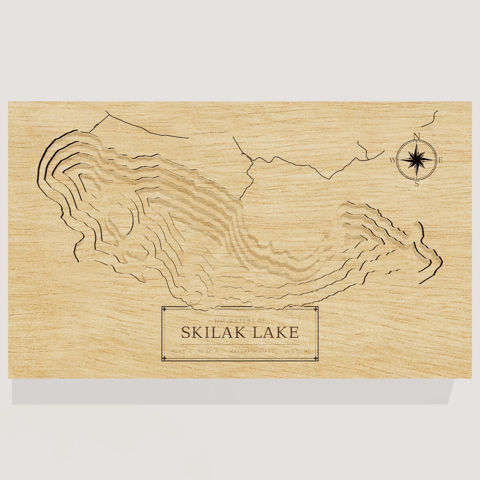 Skilak Lake 3D wood map, front view