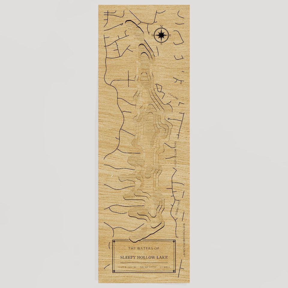 Sleepy Hollow Lake 3D wood map, front view