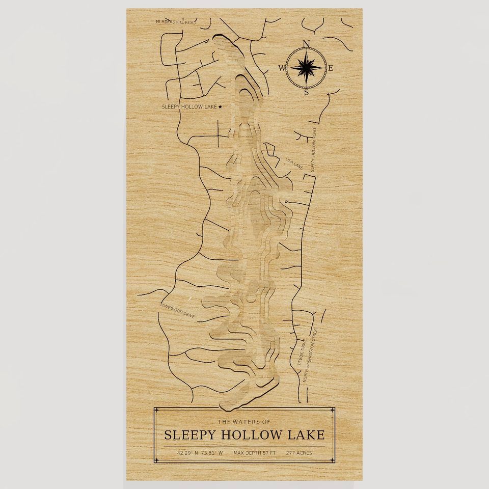 Sleepy Hollow Lake 3D wood map, front view