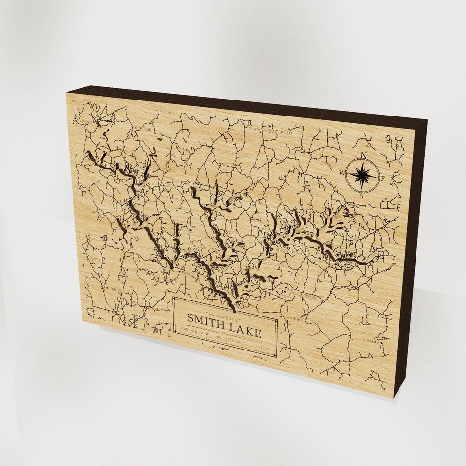 Smith Lake 3D wood map, hero view