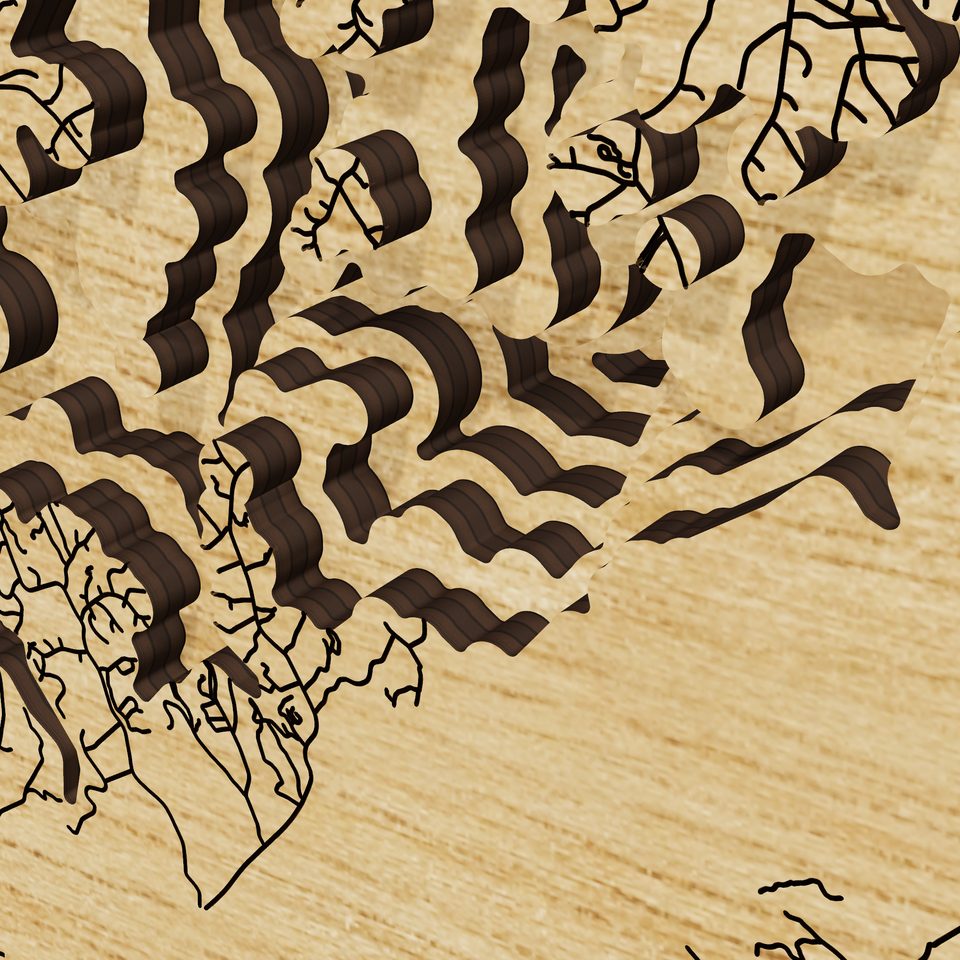 Smith Mountain Lake 3D wood map, detail view