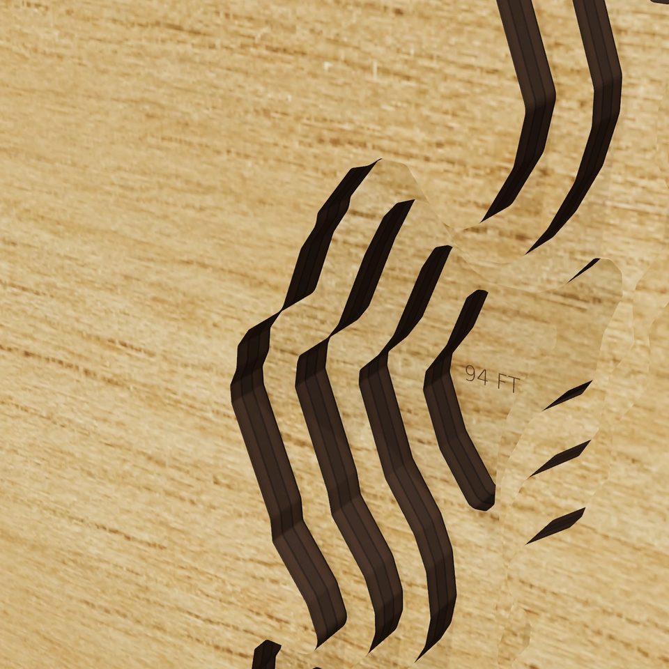 Somerset Reservoir 3D wood map, detail view